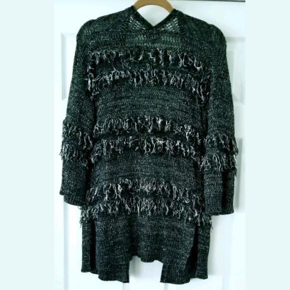 GYPSY BOHO Fringe Knit Cardigan Black Size S - Picture 4 of 9